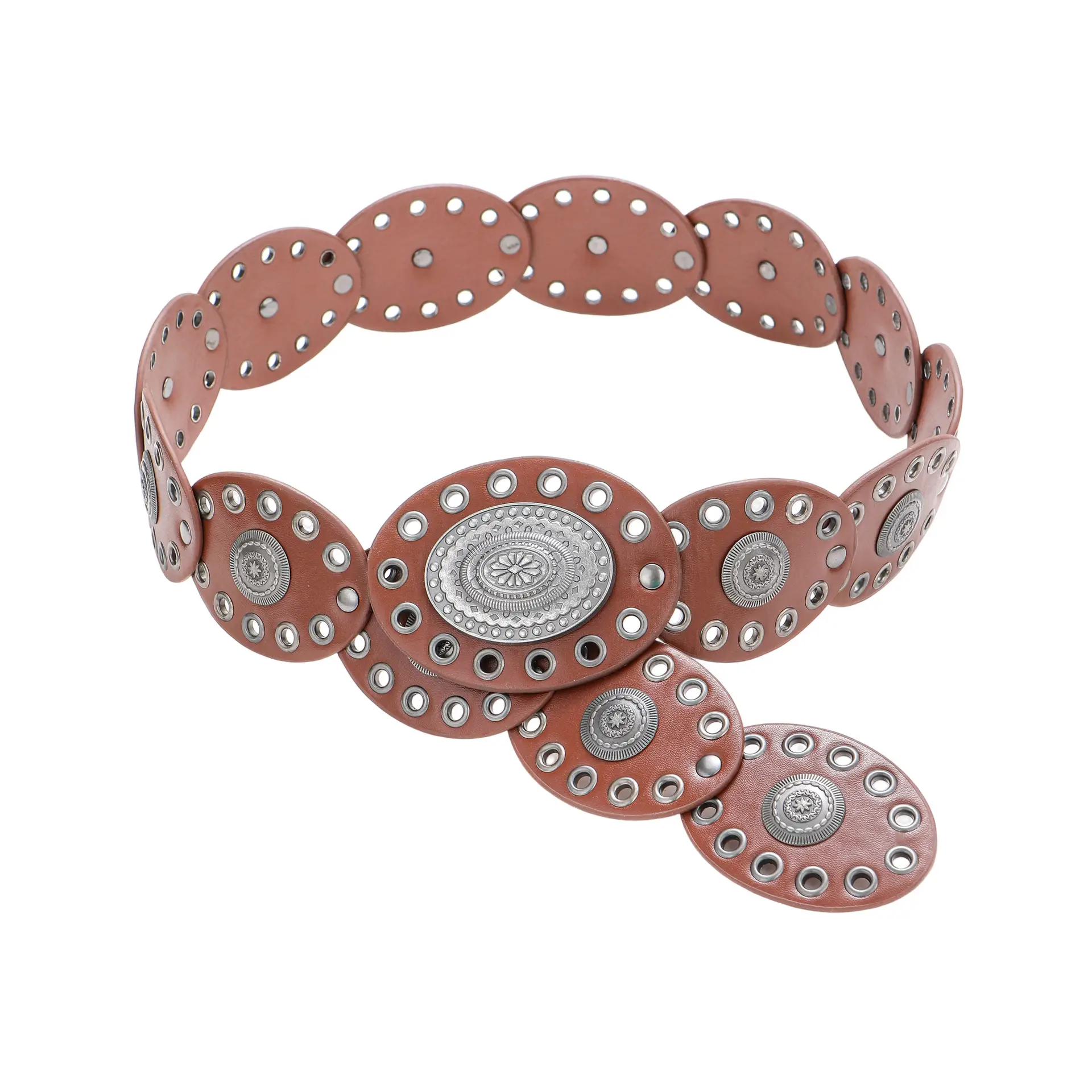 Cross-Border Women's Belt Decorative Belt European American Bohemian Oval Girdle