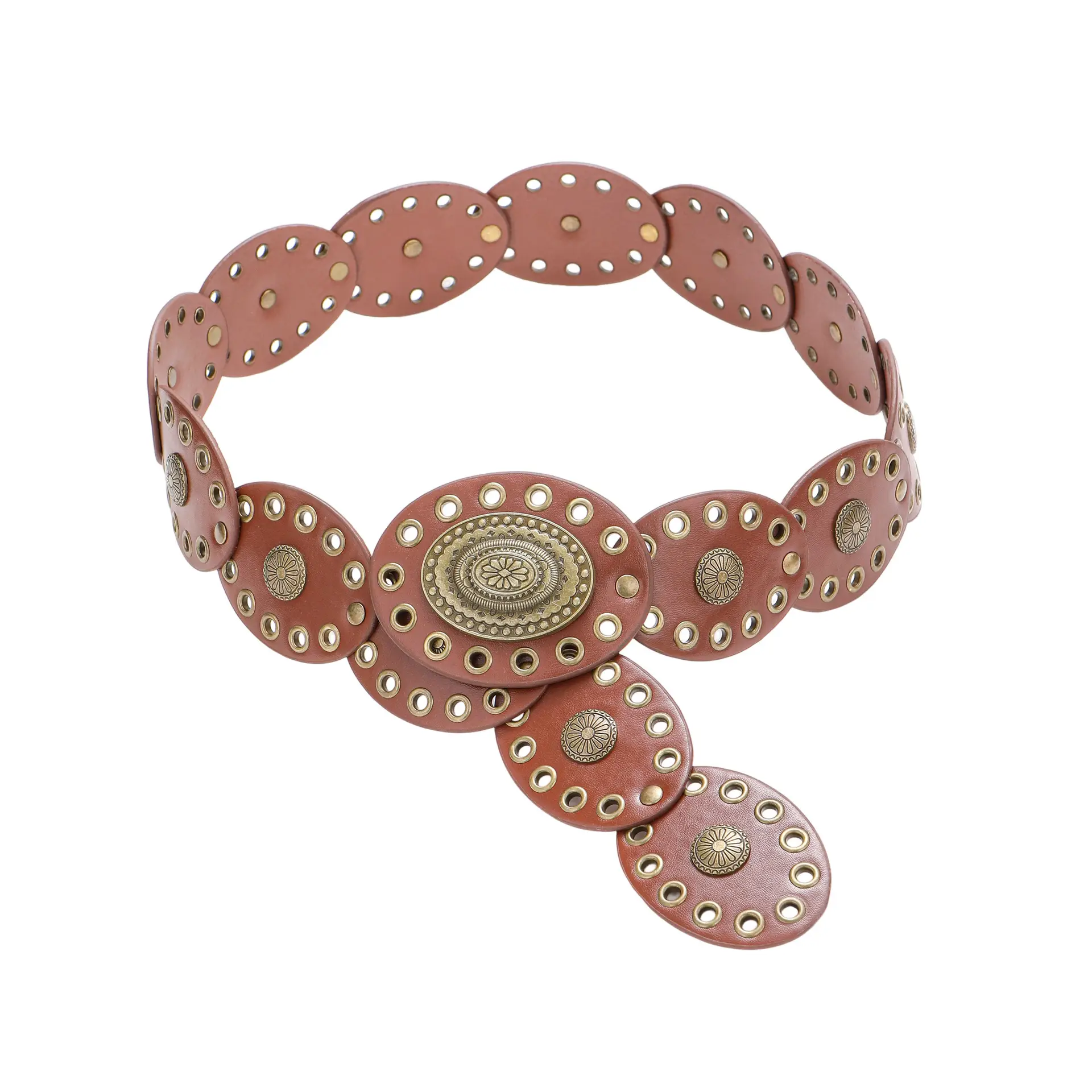 Cross-Border Women's Belt Decorative Belt European American Bohemian Oval Girdle
