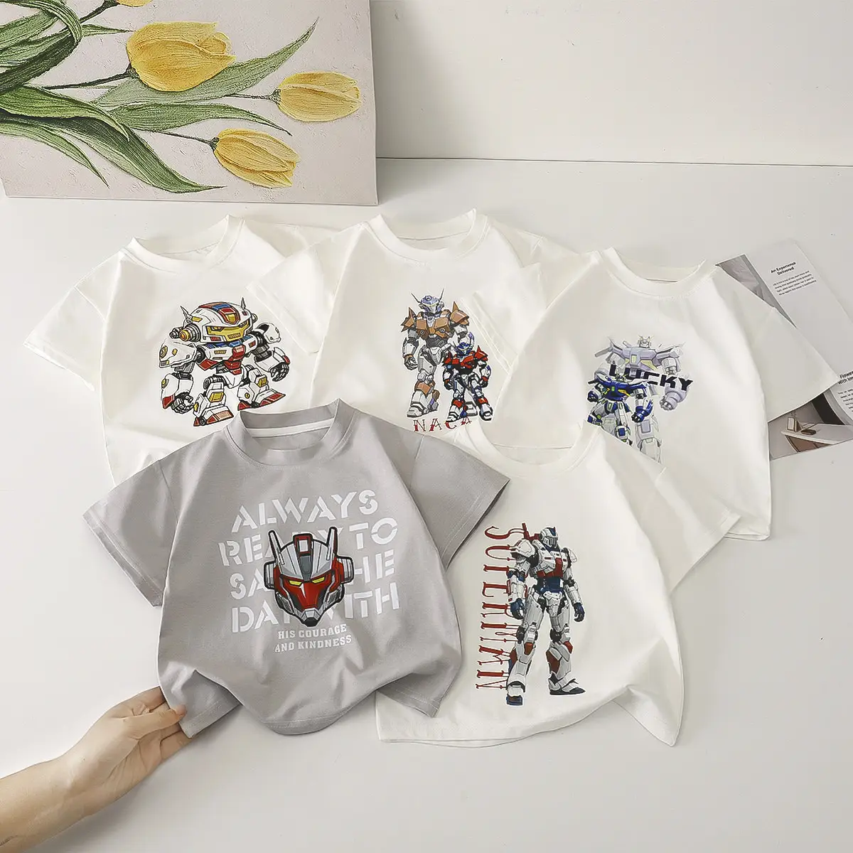 Mecha Print Boys T-Shirt White Short Sleeve - Image 6