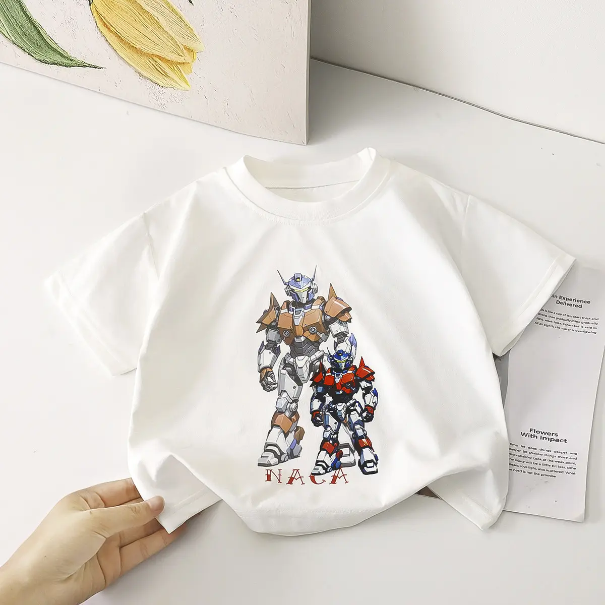 Mecha Print Boys T-Shirt White Short Sleeve - Image 7