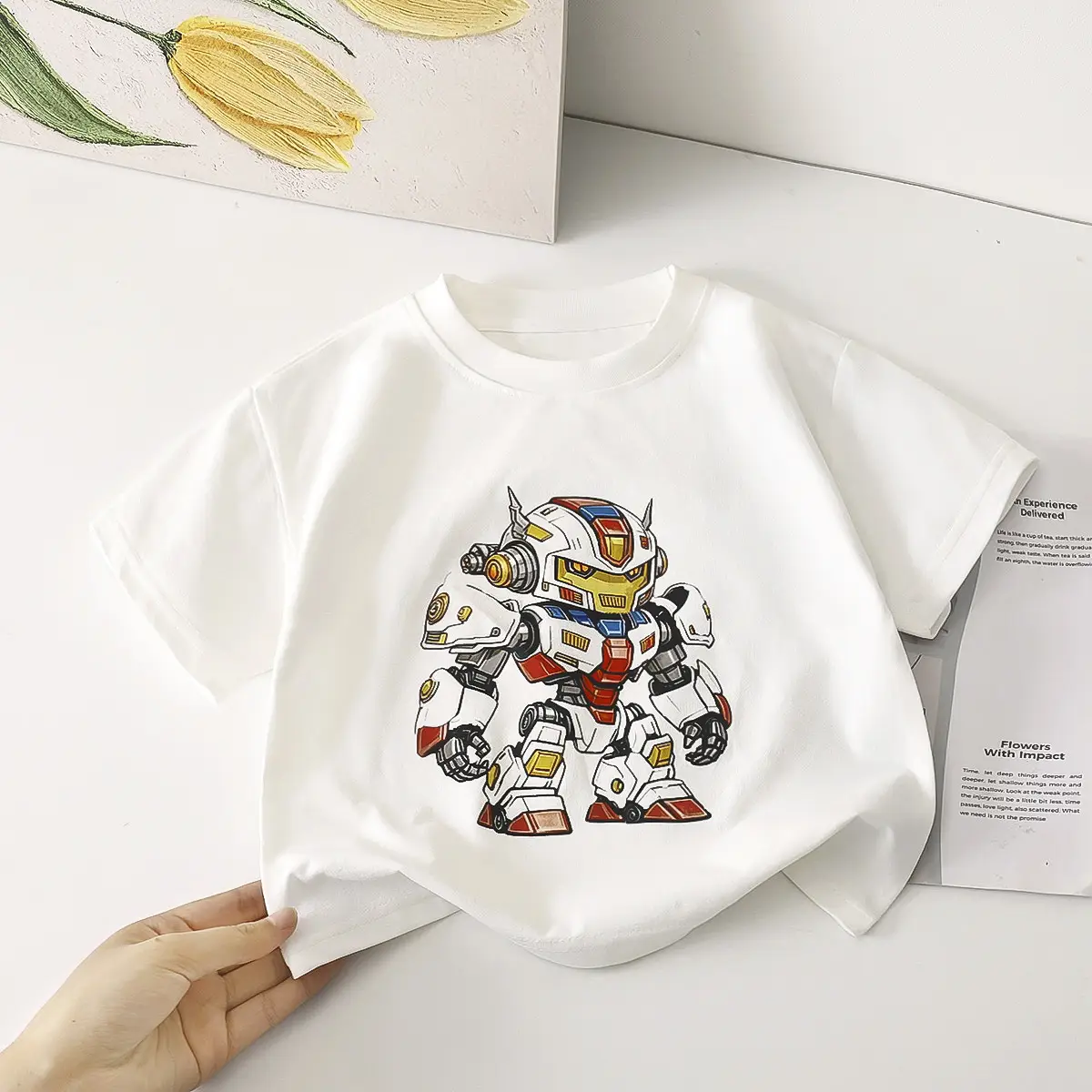 Mecha Print Boys T-Shirt White Short Sleeve - Image 8
