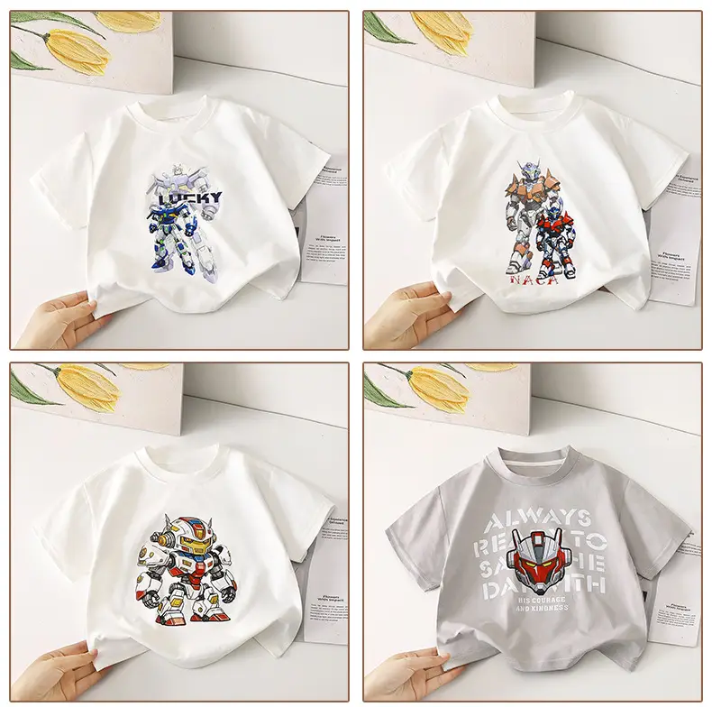 Mecha Print Boys T-Shirt White Short Sleeve — feature 10