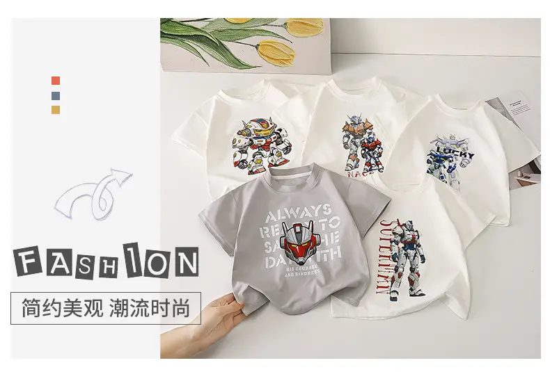 Mecha Print Boys T-Shirt White Short Sleeve — feature 7