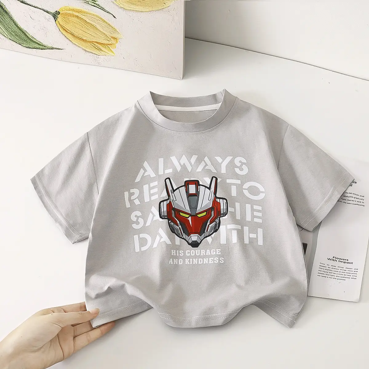 Mecha Print Boys T-Shirt White Short Sleeve - Image 4