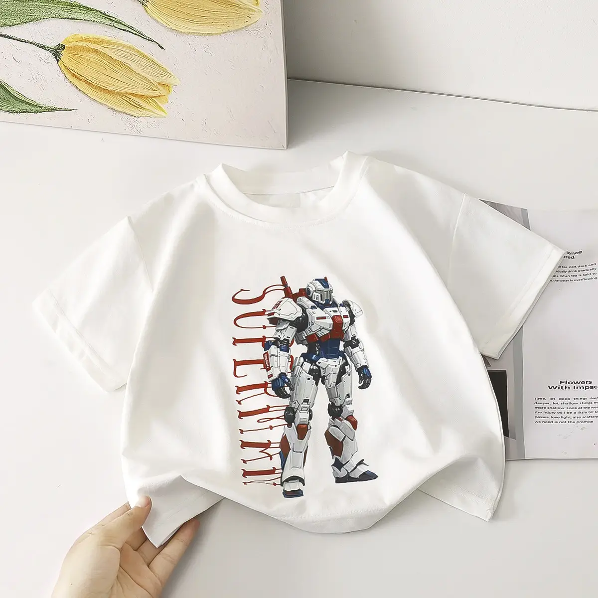 Mecha Print Boys T-Shirt White Short Sleeve - Image 5