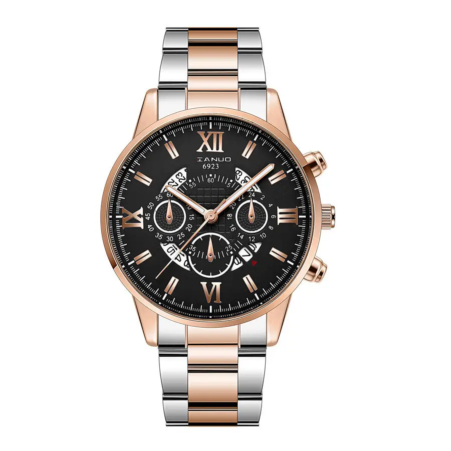 Men's Rose Gold Chronograph Watch with Black Dial - Image 9