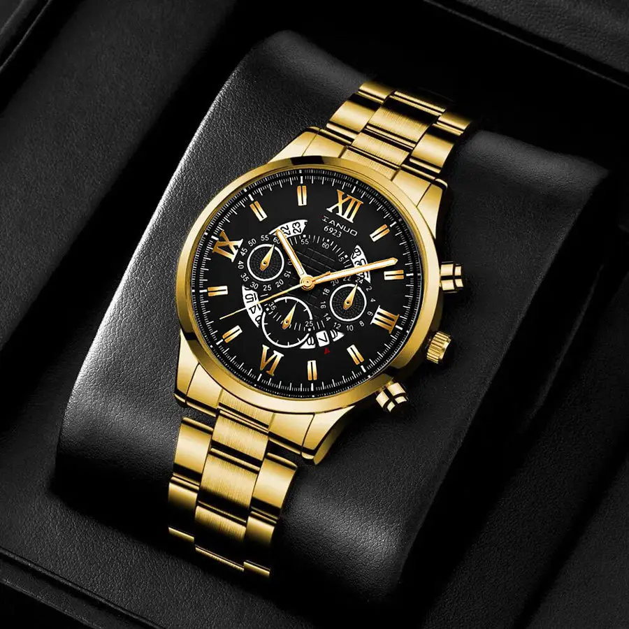 Men's Rose Gold Chronograph Watch with Black Dial - Image 10