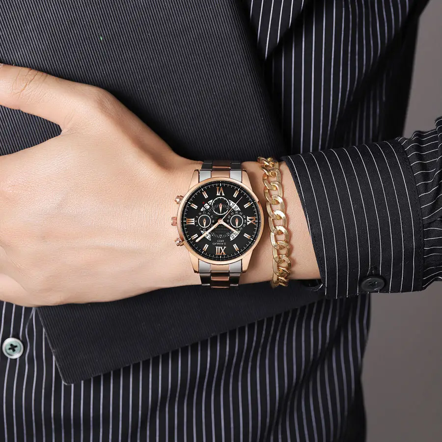 Men's Rose Gold Chronograph Watch with Black Dial — feature 12