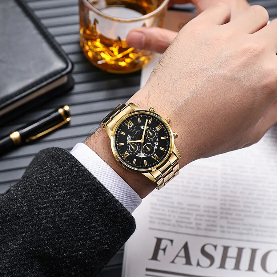 Men's Rose Gold Chronograph Watch with Black Dial — feature 15