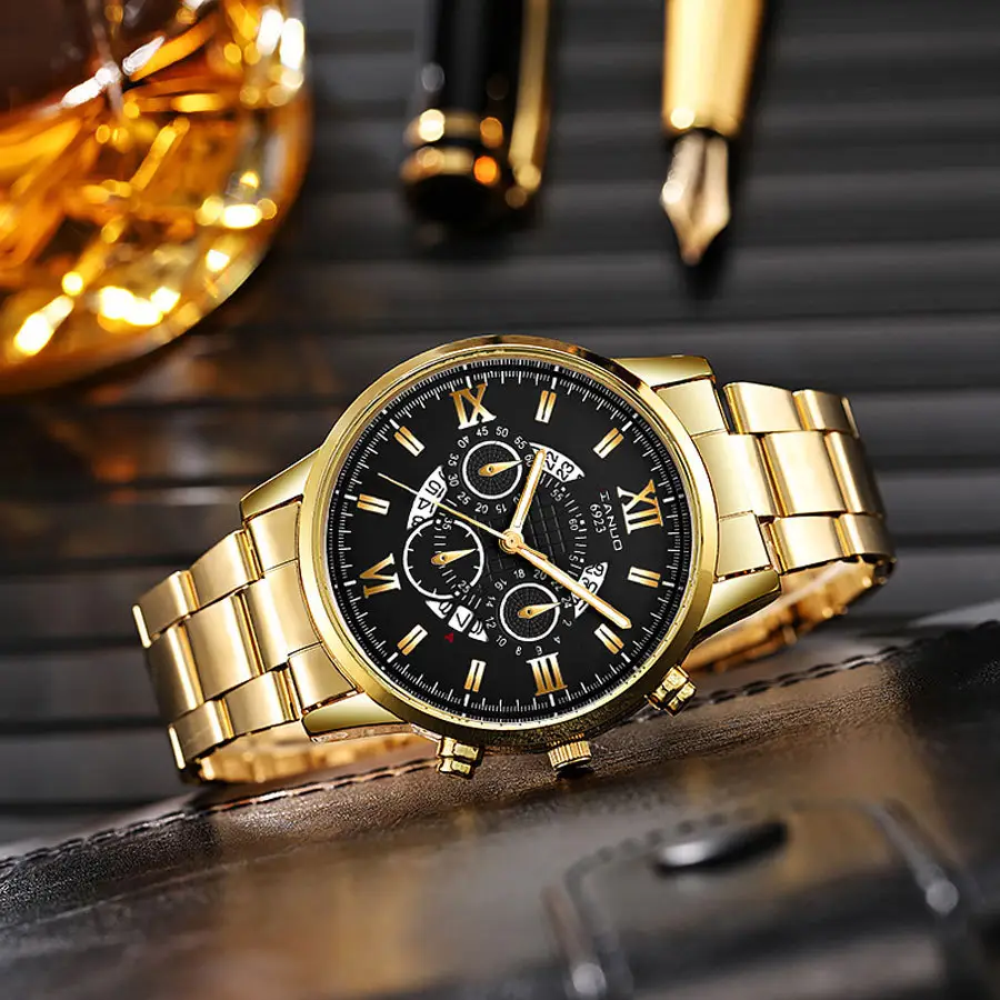 Men's Rose Gold Chronograph Watch with Black Dial — feature 16