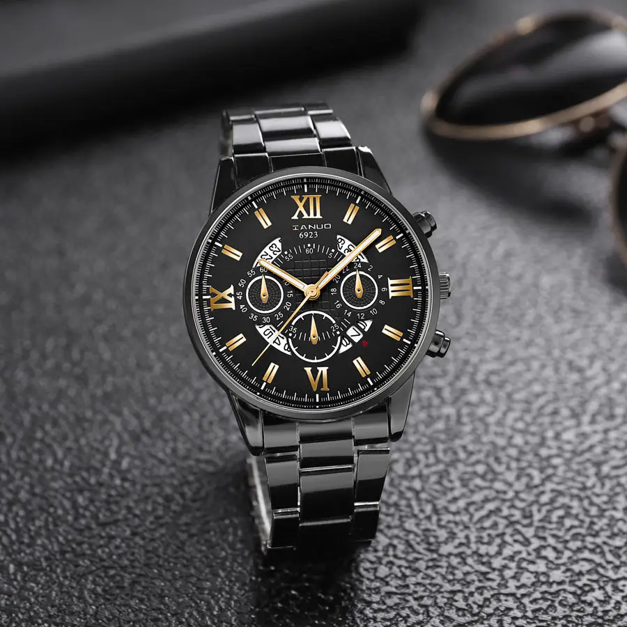 Men's Rose Gold Chronograph Watch with Black Dial — feature 3