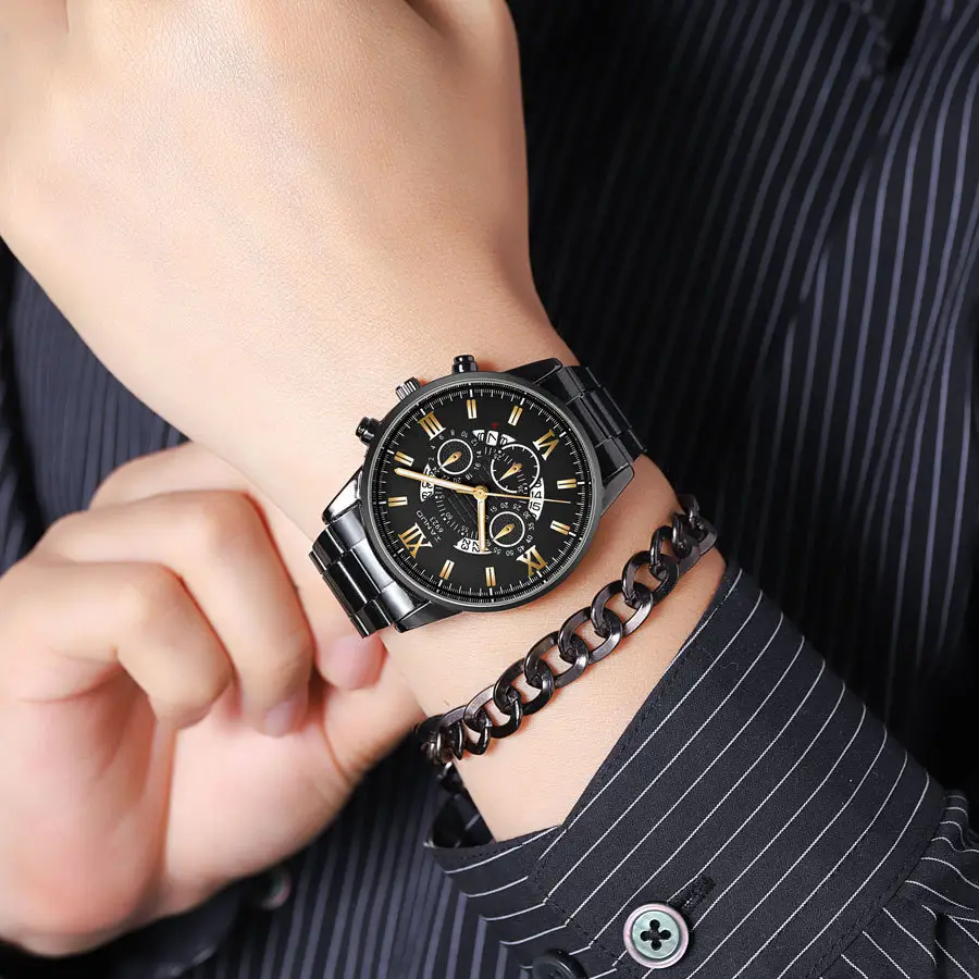 Men's Rose Gold Chronograph Watch with Black Dial — feature 4