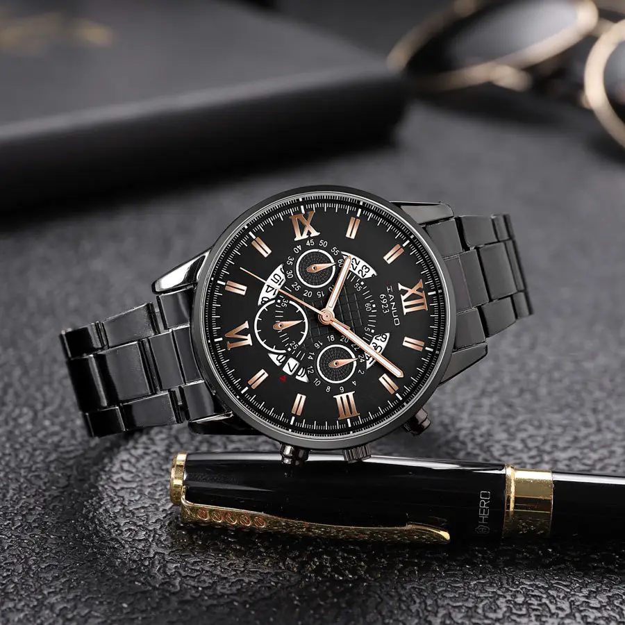 Men's Rose Gold Chronograph Watch with Black Dial — feature 7