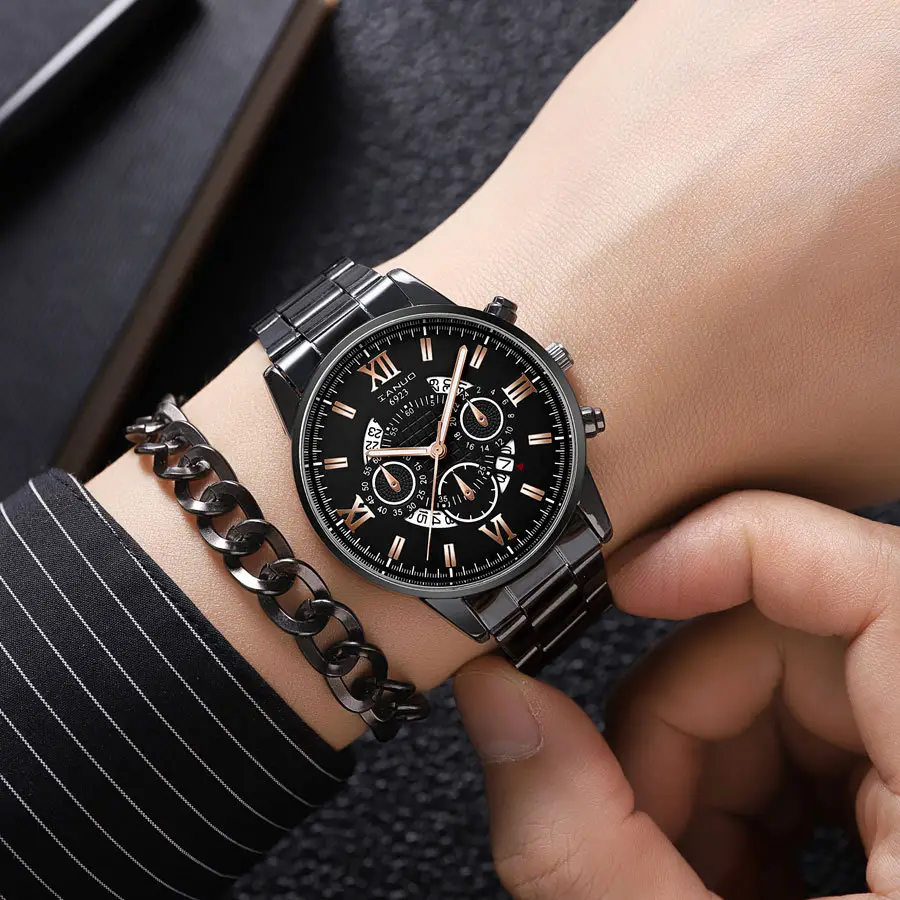 Men's Rose Gold Chronograph Watch with Black Dial — feature 8