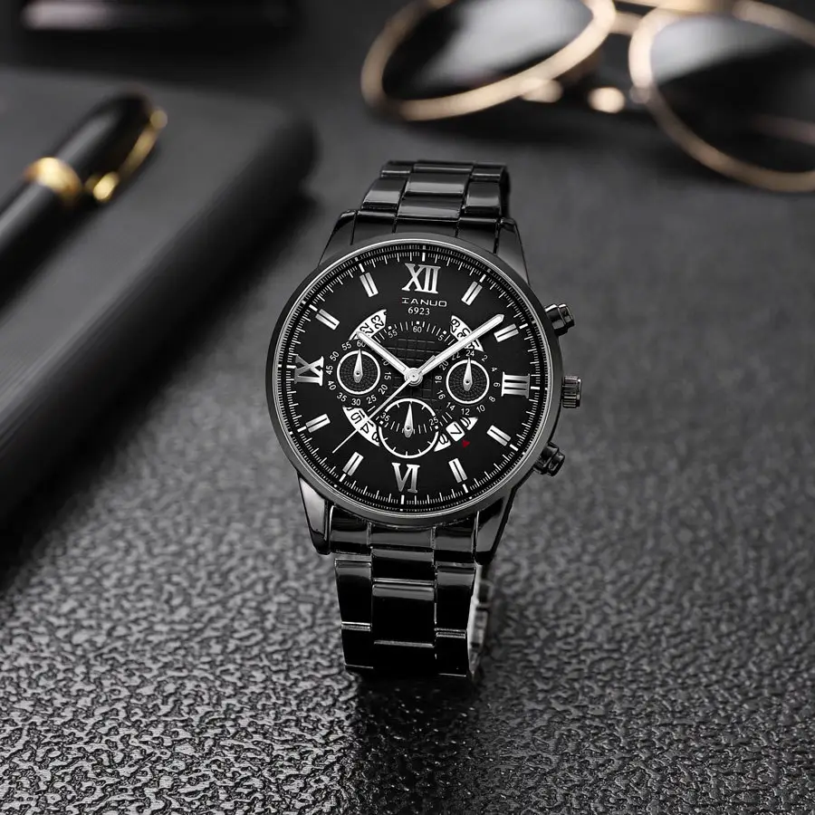 Men's Rose Gold Chronograph Watch with Black Dial — feature 9