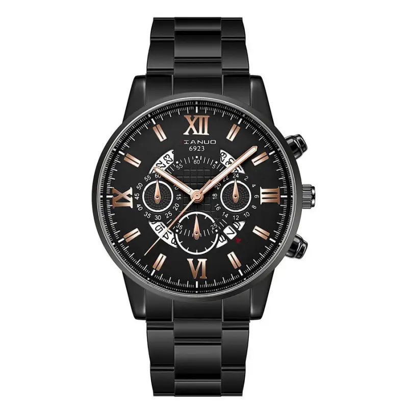Men's Rose Gold Chronograph Watch with Black Dial - Image 3