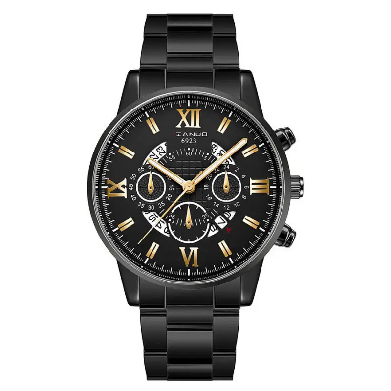 Men's Rose Gold Chronograph Watch with Black Dial - Image 5