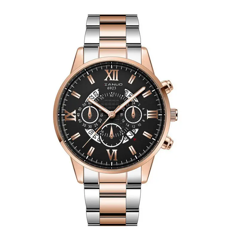 Men's Rose Gold Chronograph Watch with Black Dial - Image 7