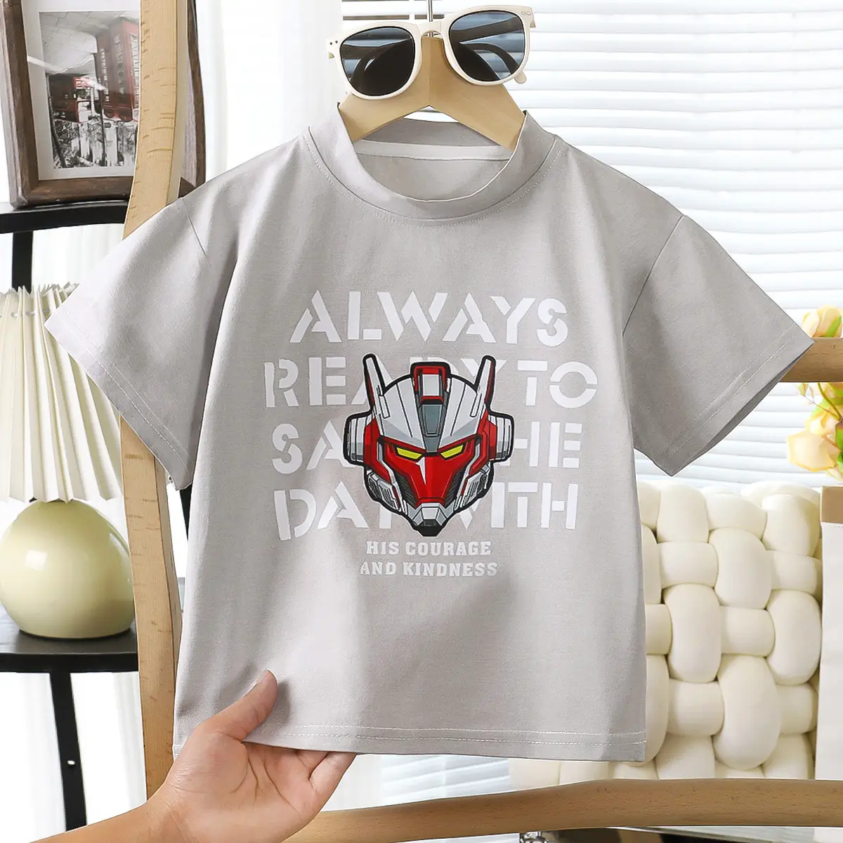 Boy's Graphic T-Shirt Grey Summer Loose Fit - Image 9