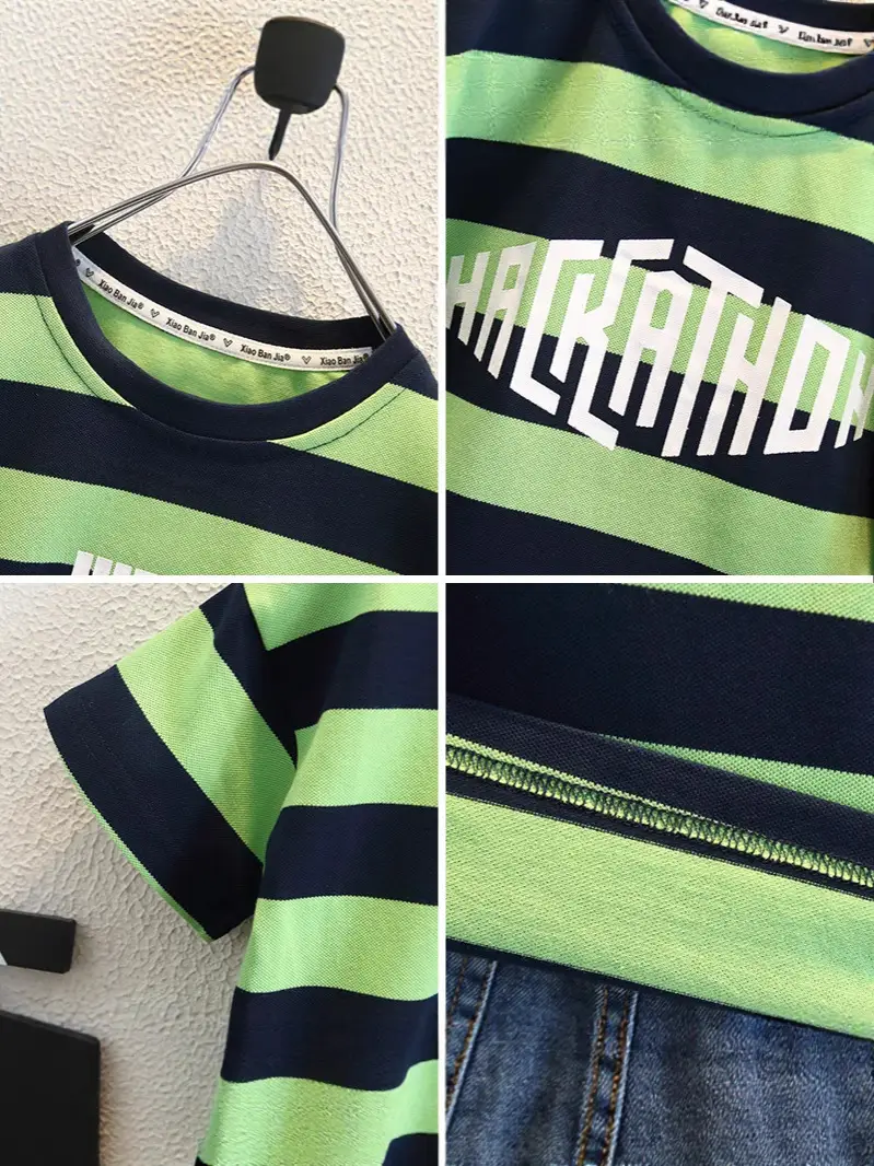 Boys Striped T-Shirt Shorts Set Green Blue 2026 - Image 5