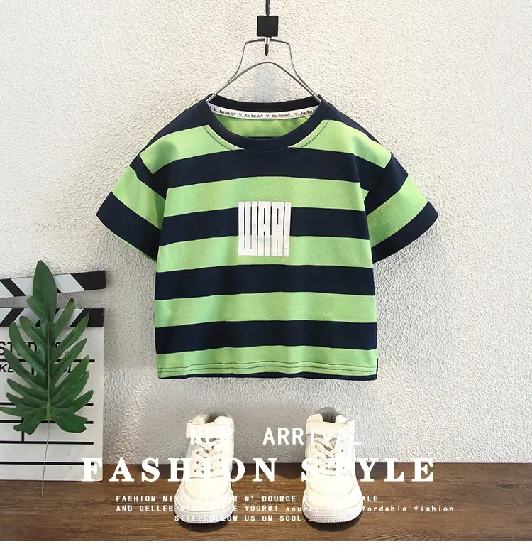 Boys Striped T-Shirt Shorts Set Green Blue 2026 — feature 1