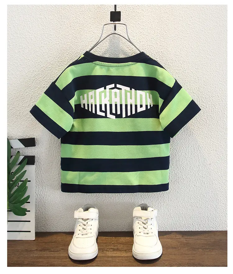 Boys Striped T-Shirt Shorts Set Green Blue 2026 — feature 10