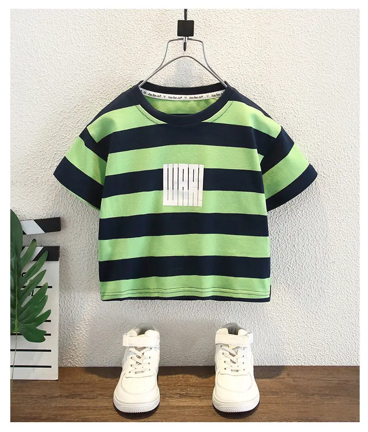 Boys Striped T-Shirt Shorts Set Green Blue 2026 — feature 9