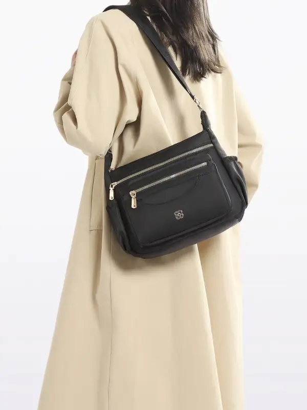 Black Multi-Compartment Women's Shoulder Bag - Image 7