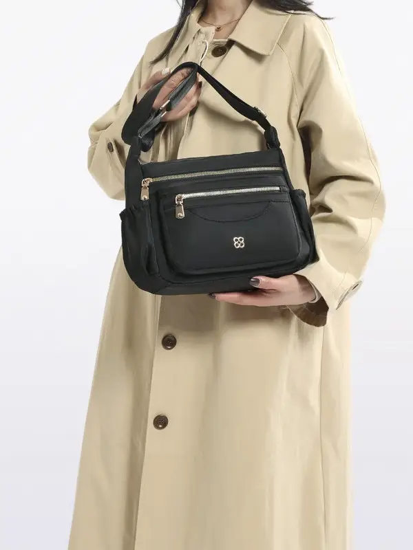 Black Multi-Compartment Women's Shoulder Bag - Image 8