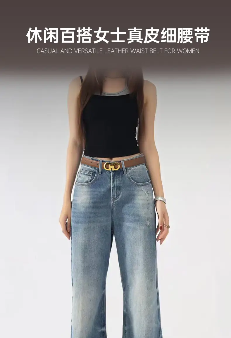 Women's Genuine Leather Belt with Gold Buckle — feature 1