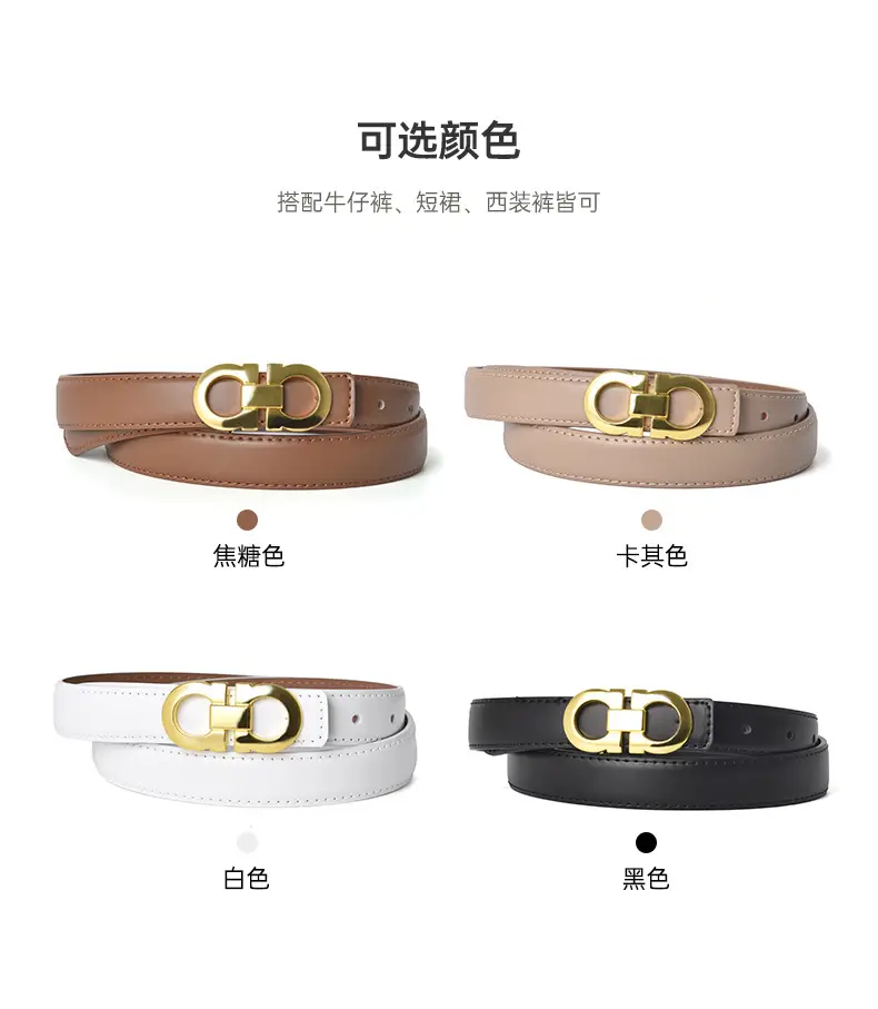Women's Genuine Leather Belt with Gold Buckle — feature 4