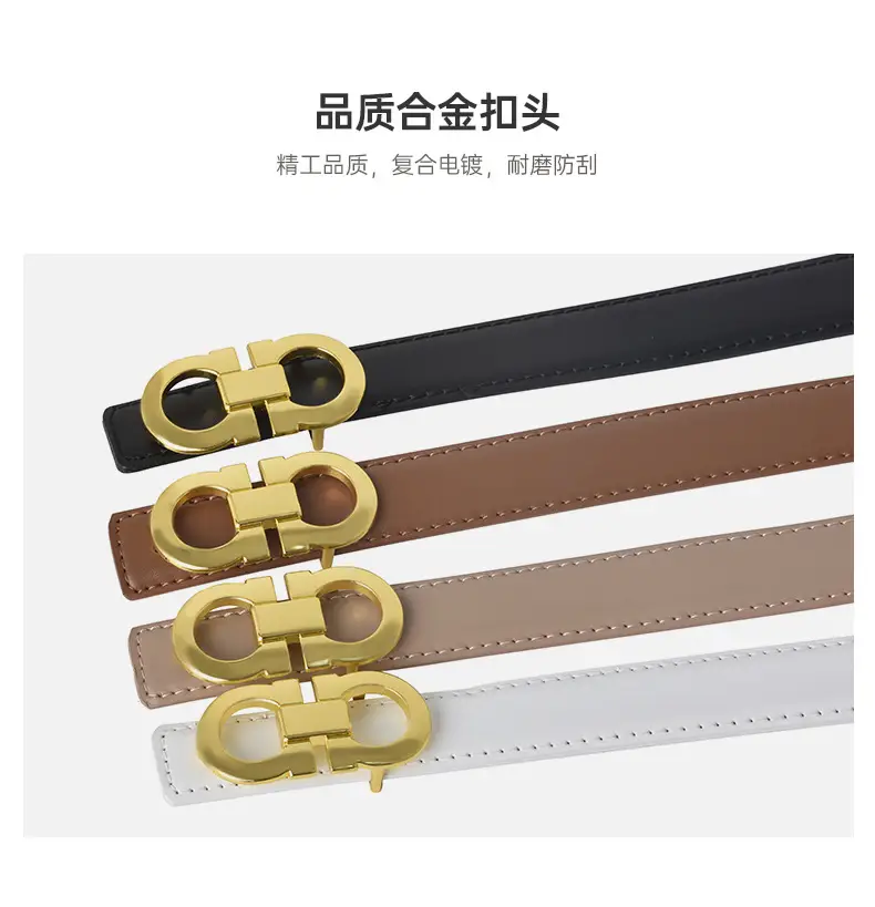 Women's Genuine Leather Belt with Gold Buckle — feature 6
