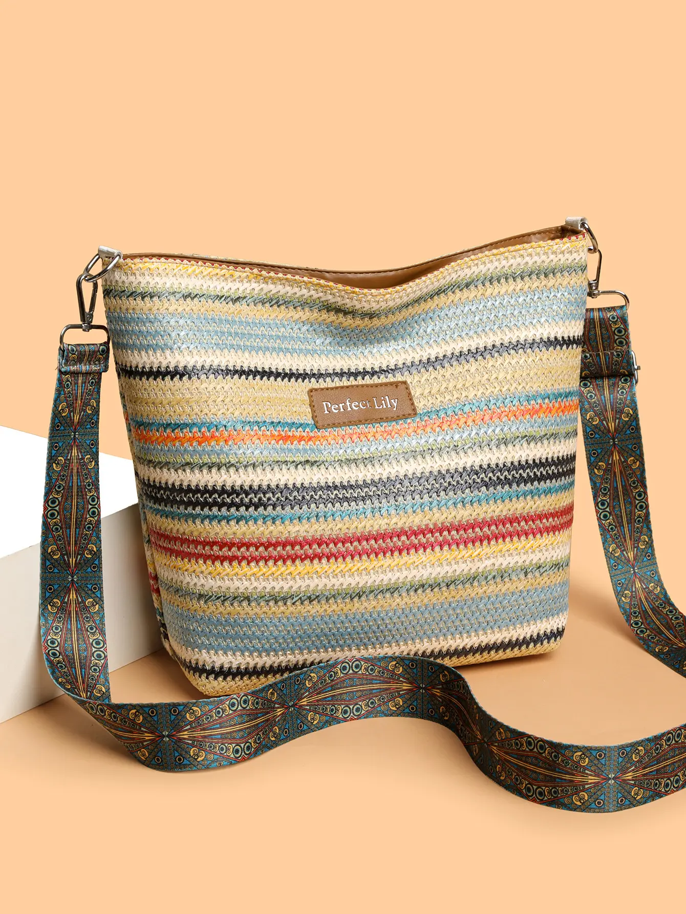 Women's Striped Crossbody Bag Casual Trendy Large Capacity — feature 8