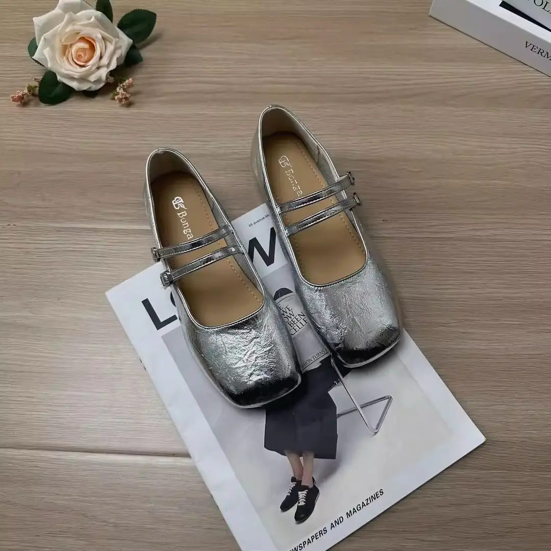 French Casual Flat Mary Jane Shoes for Women 2025 Spring New Versatile Square Toe Gentle Evening Style Shallow Mouth Shoes - Image 4