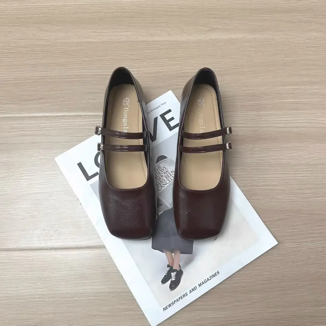 French Casual Flat Mary Jane Shoes for Women 2025 Spring New Versatile Square Toe Gentle Evening Style Shallow Mouth Shoes - Image 2