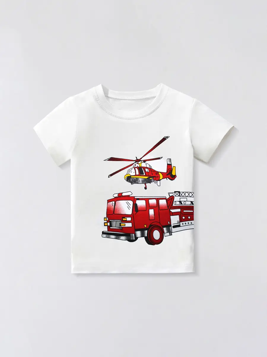 2025 Kids T-Shirt Red Helicopter Car Print Cotton - Image 6