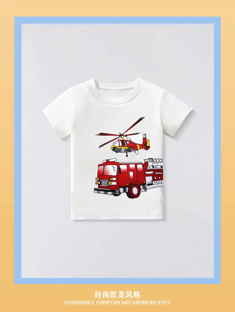 2025 Kids T-Shirt Red Helicopter Car Print Cotton — feature 3