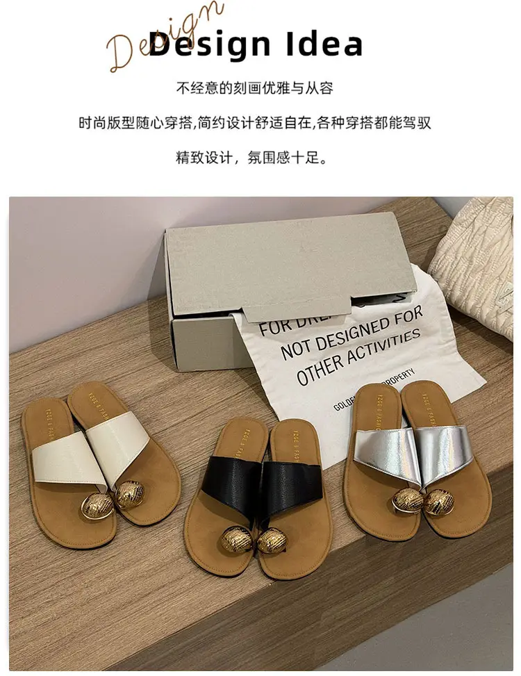 Women's White Leather Slip-On Sandals with Metal Buckles — feature 1