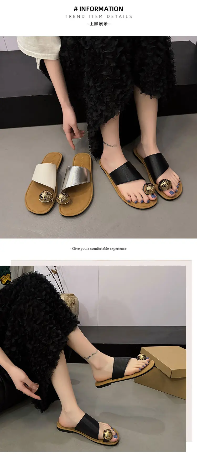 Women's White Leather Slip-On Sandals with Metal Buckles — feature 11