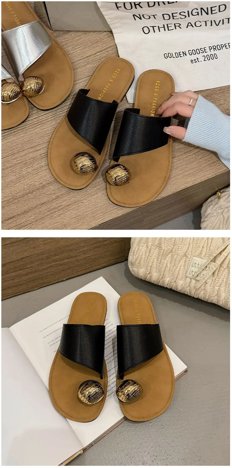 Women's White Leather Slip-On Sandals with Metal Buckles — feature 12