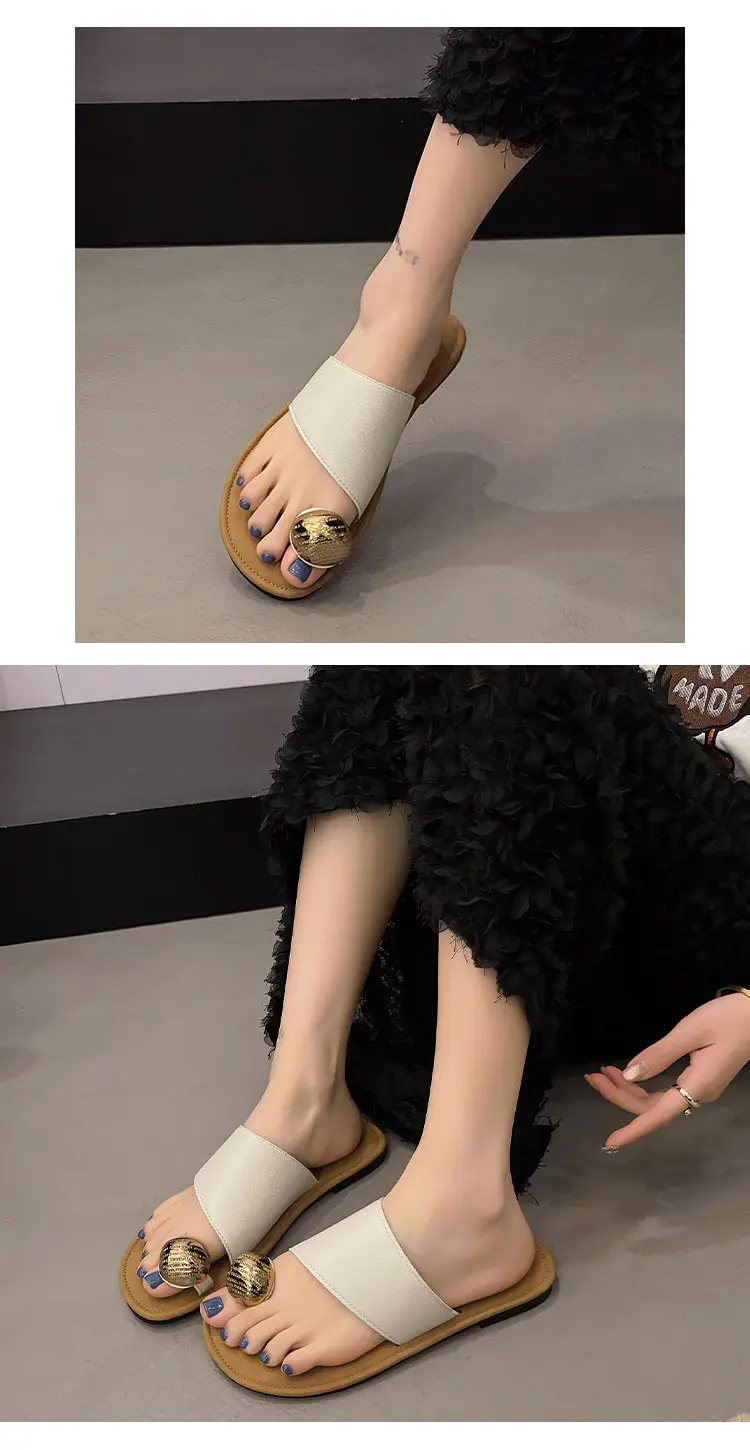 Women's White Leather Slip-On Sandals with Metal Buckles — feature 14