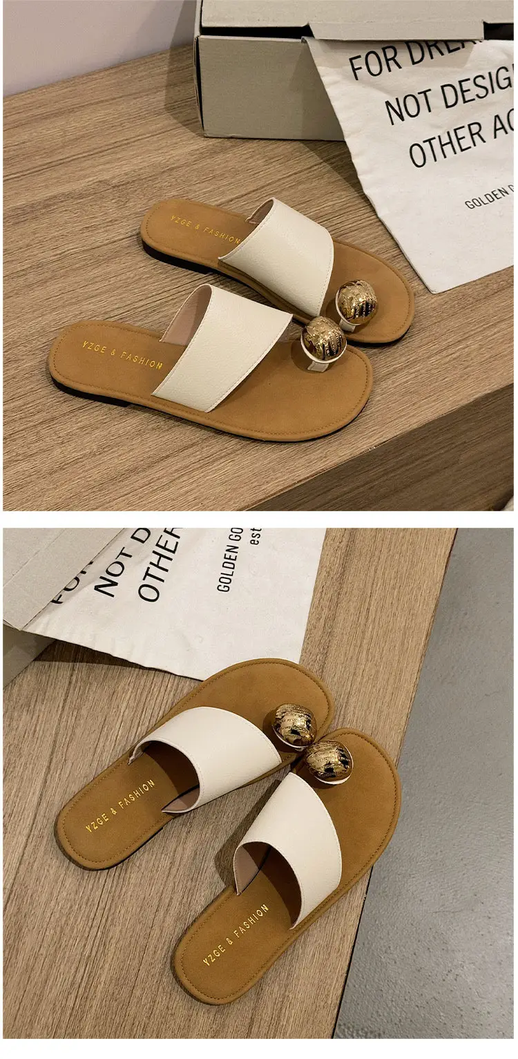 Women's White Leather Slip-On Sandals with Metal Buckles — feature 16