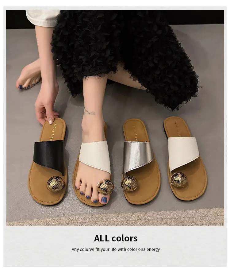 Women's White Leather Slip-On Sandals with Metal Buckles — feature 2