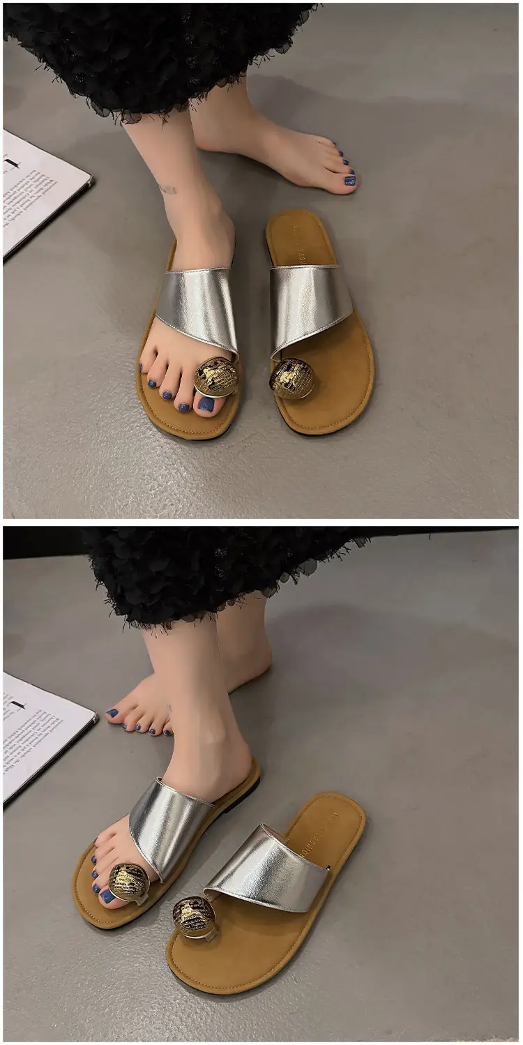 Women's White Leather Slip-On Sandals with Metal Buckles — feature 7
