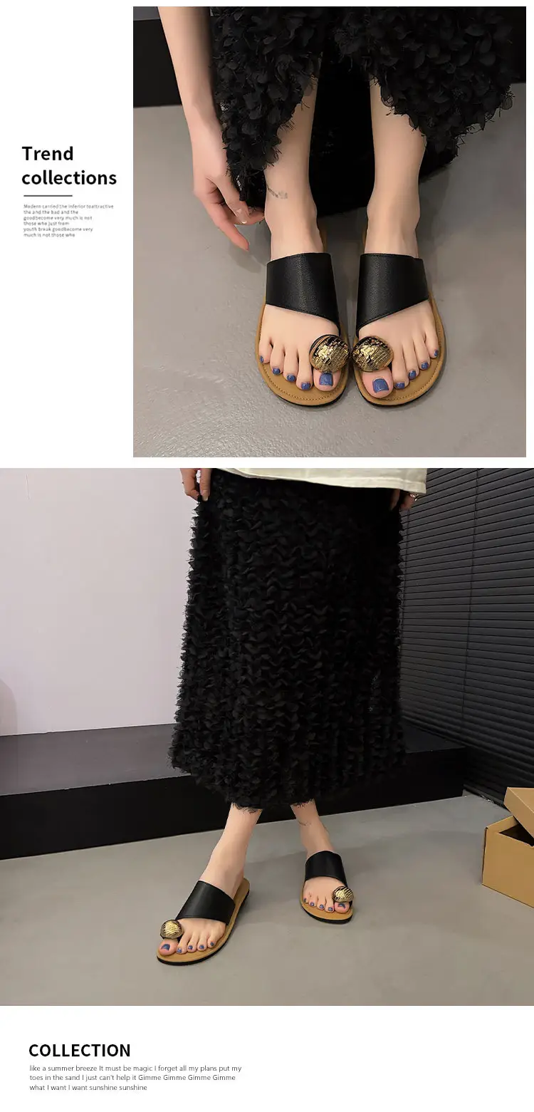 Women's White Leather Slip-On Sandals with Metal Buckles — feature 9