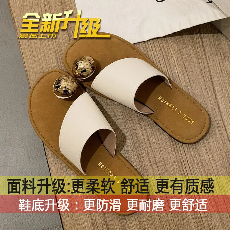 Women's White Leather Slip-On Sandals with Metal Buckles