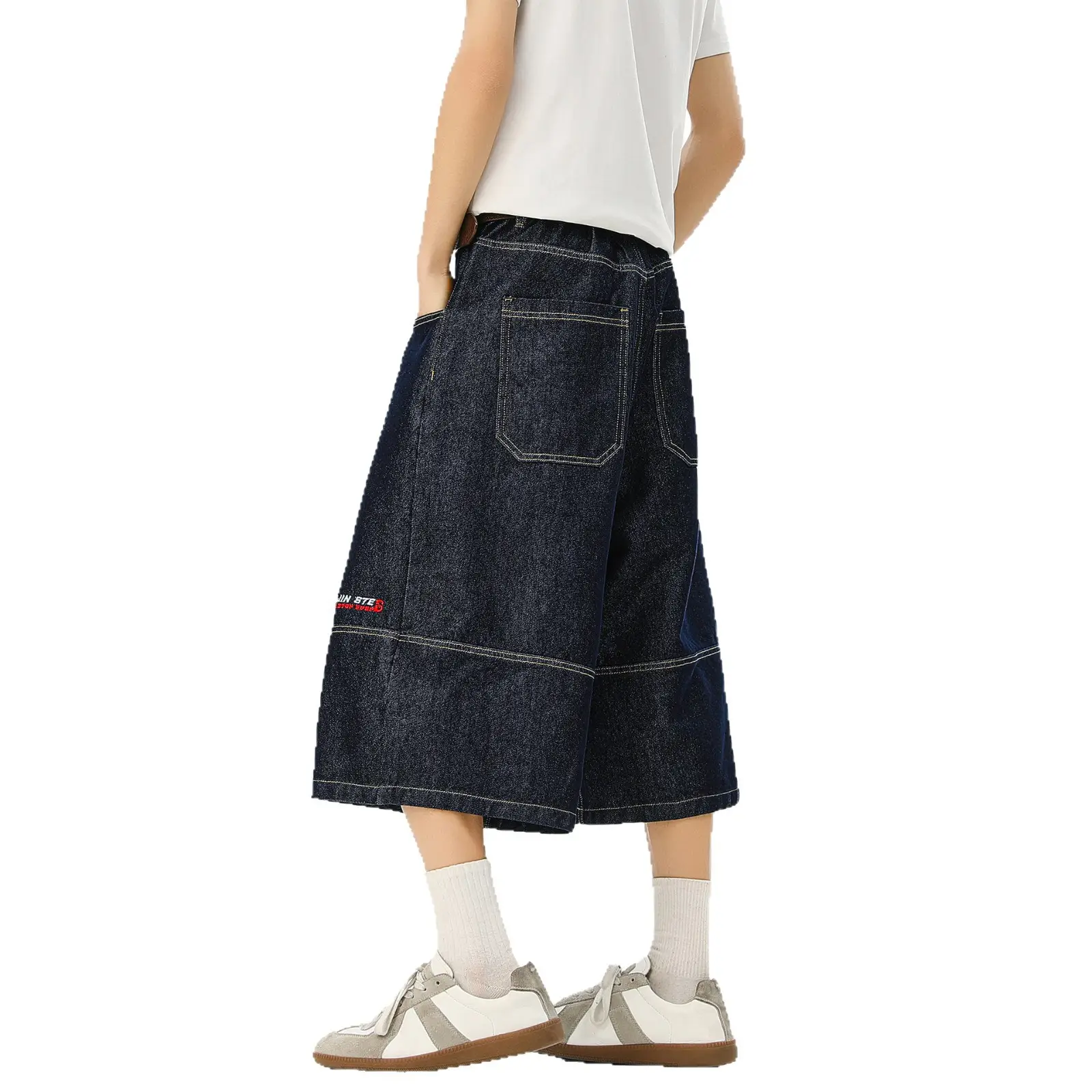 Men's Japanese Retro Denim Cropped Pants Dark Blue
