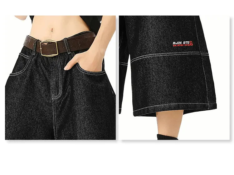 Men's Japanese Retro Denim Cropped Pants Dark Blue — feature 10