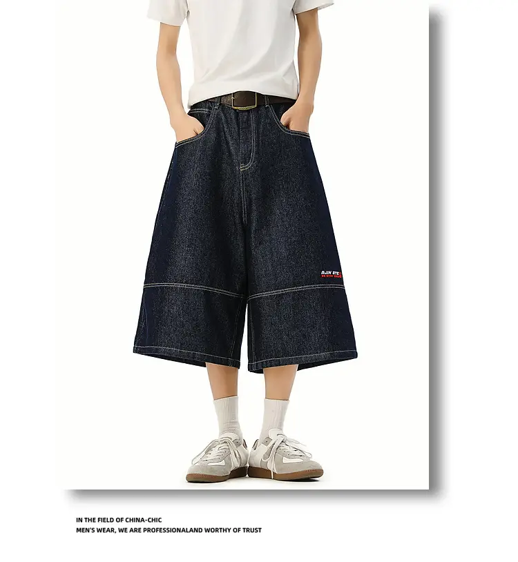 Men's Japanese Retro Denim Cropped Pants Dark Blue — feature 11