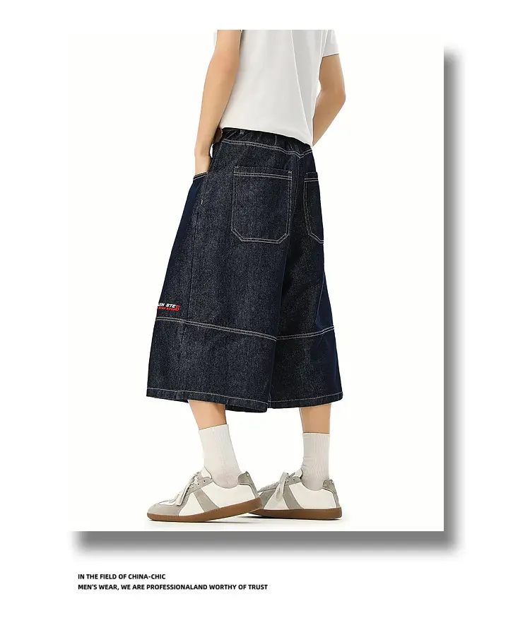 Men's Japanese Retro Denim Cropped Pants Dark Blue — feature 15